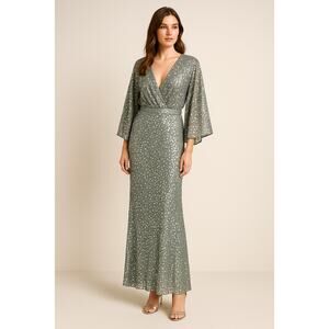 NWT Elegant Silver Sequin Kimono-Sleeve Cocktail Formal Evening Gown 3X 24